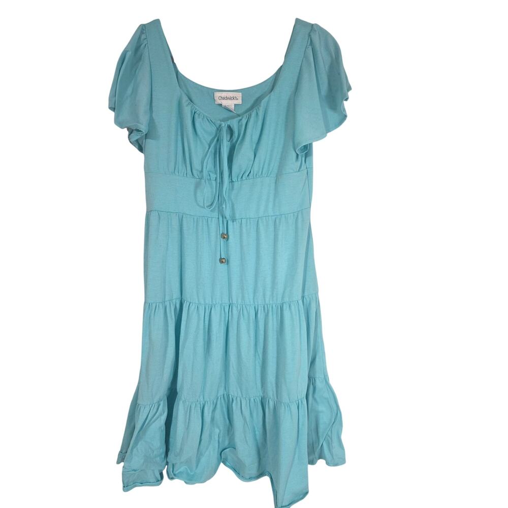 Chadwicks Light Blue Tiered Mini Dress Women's Medium Milkmaid Cottagecore Boho